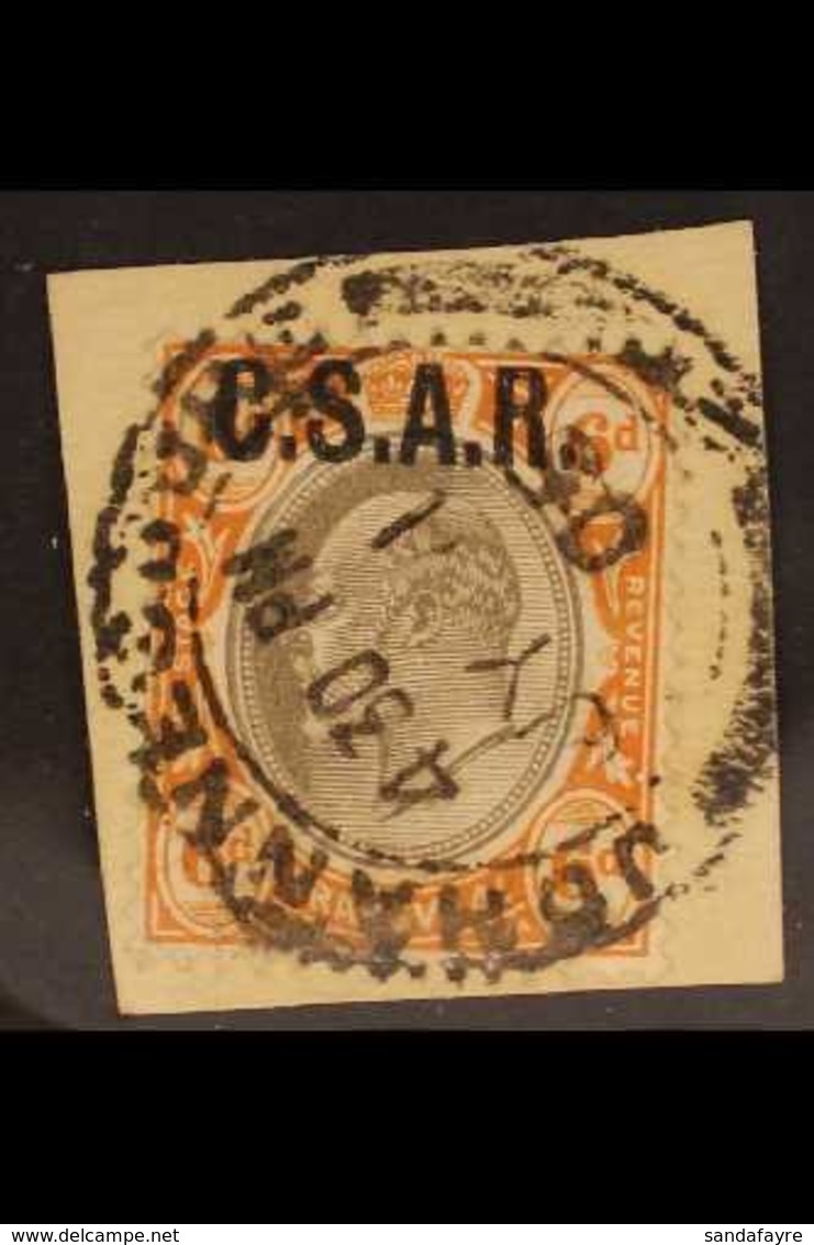 TRANSVAAL  RAILWAY OFFICIAL STAMPS 1905 6d Black And Orange-brown With "C.S.A.R." Overprint, SG RO8, Very Fine Used On P - Unclassified