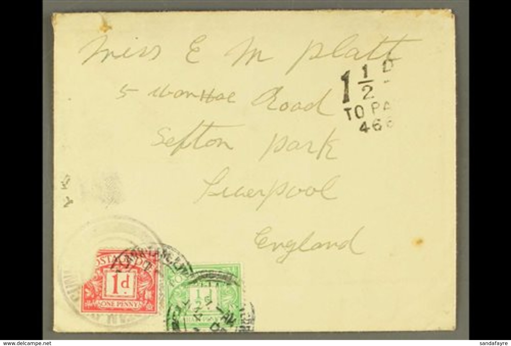 SCARCE COMMERCIAL COVER  Circa 1928 Envelope To England Bearing Type II Cachet (SG C2); On Arrival In England Handstampe - Tristan Da Cunha