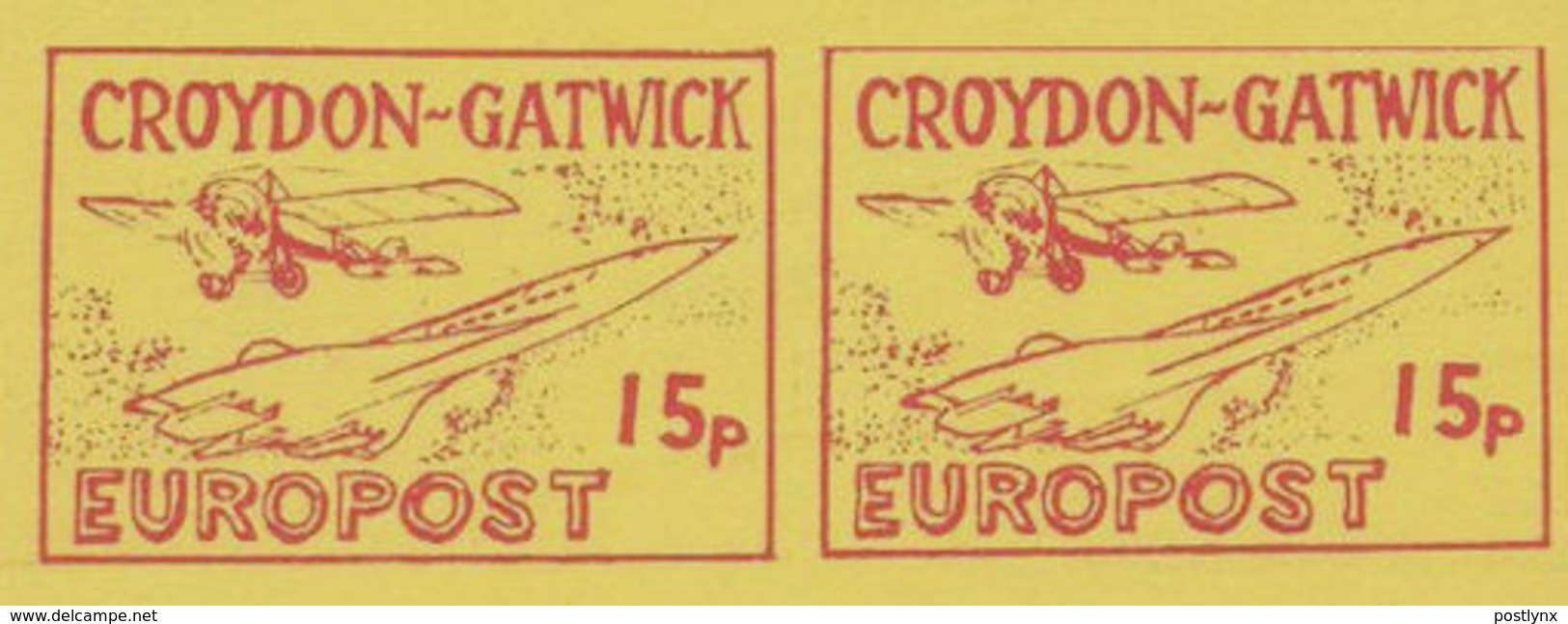 GREAT BRITAIN-Croydon Gatwick 1971 Aeroplane Concorde 15p #1 Large PAIR PROOF Yellow Paper - Essays, Proofs & Reprints