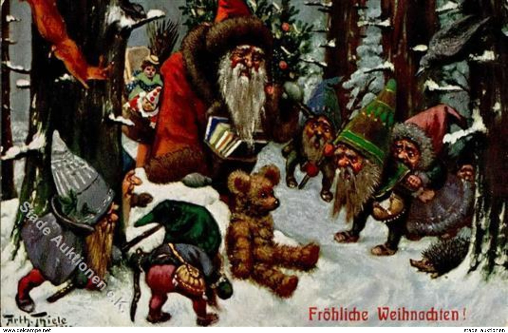 Thiele, Arthur Weihnachtsmann Zwerge Teddy  Künstlerkarte 1909 I-II Pere Noel Lutin - Thiele, Arthur