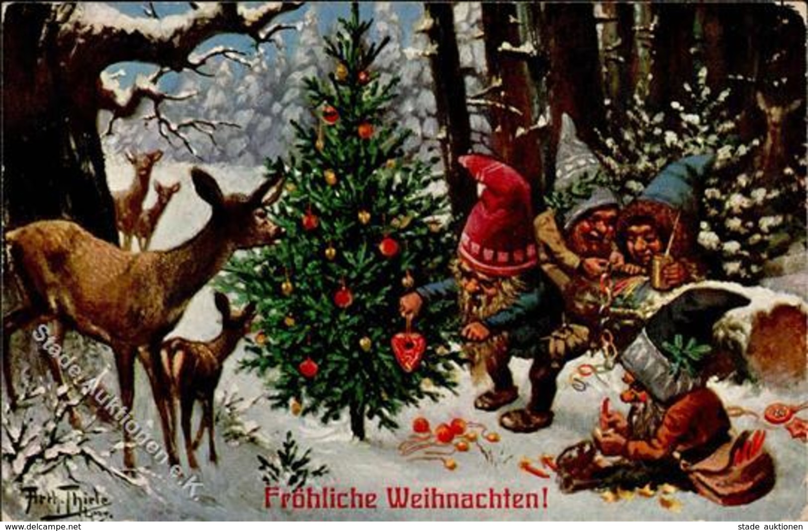 Thiele, Arthur Zwerge Weihnachten Künstlerkarte 1908 I-II (Ecke Abgestoßen) Noel Lutin - Thiele, Arthur