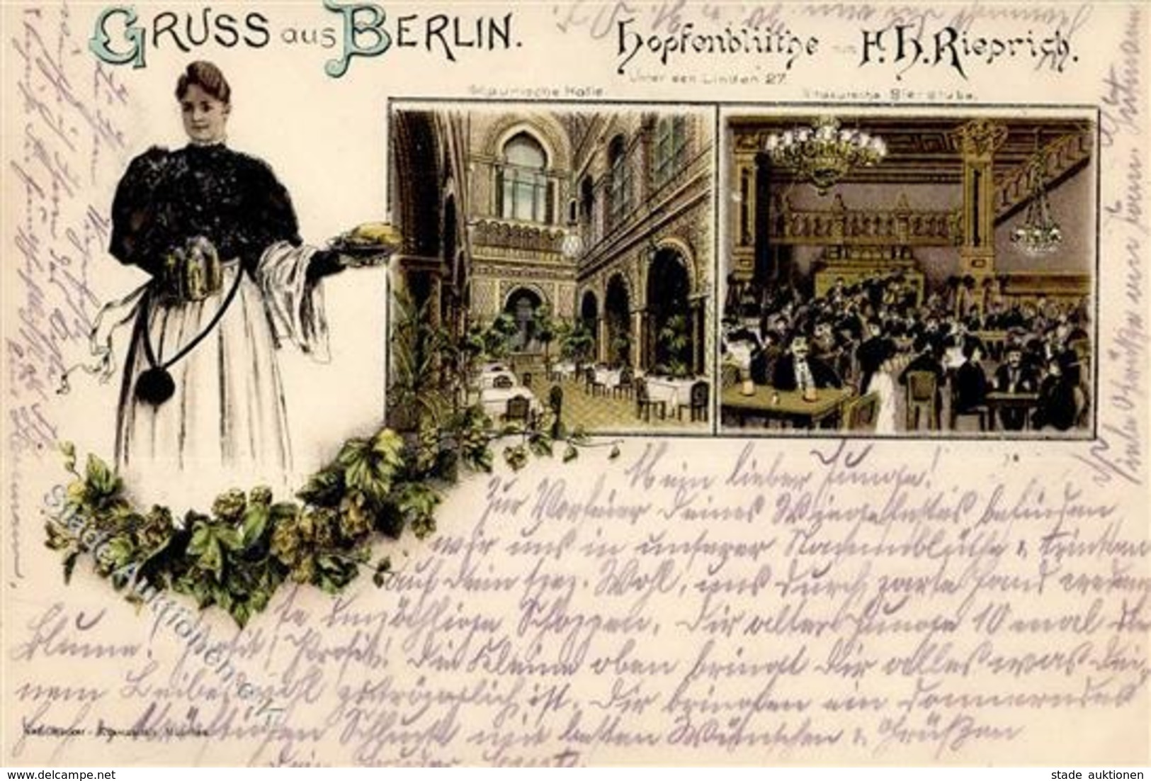 Berlin Mitte (1000) Gasthaus Hopfenblüte F. H. Rieprich Unter Den Linden 27 Vorläufer  1896 I-II - Kamerun