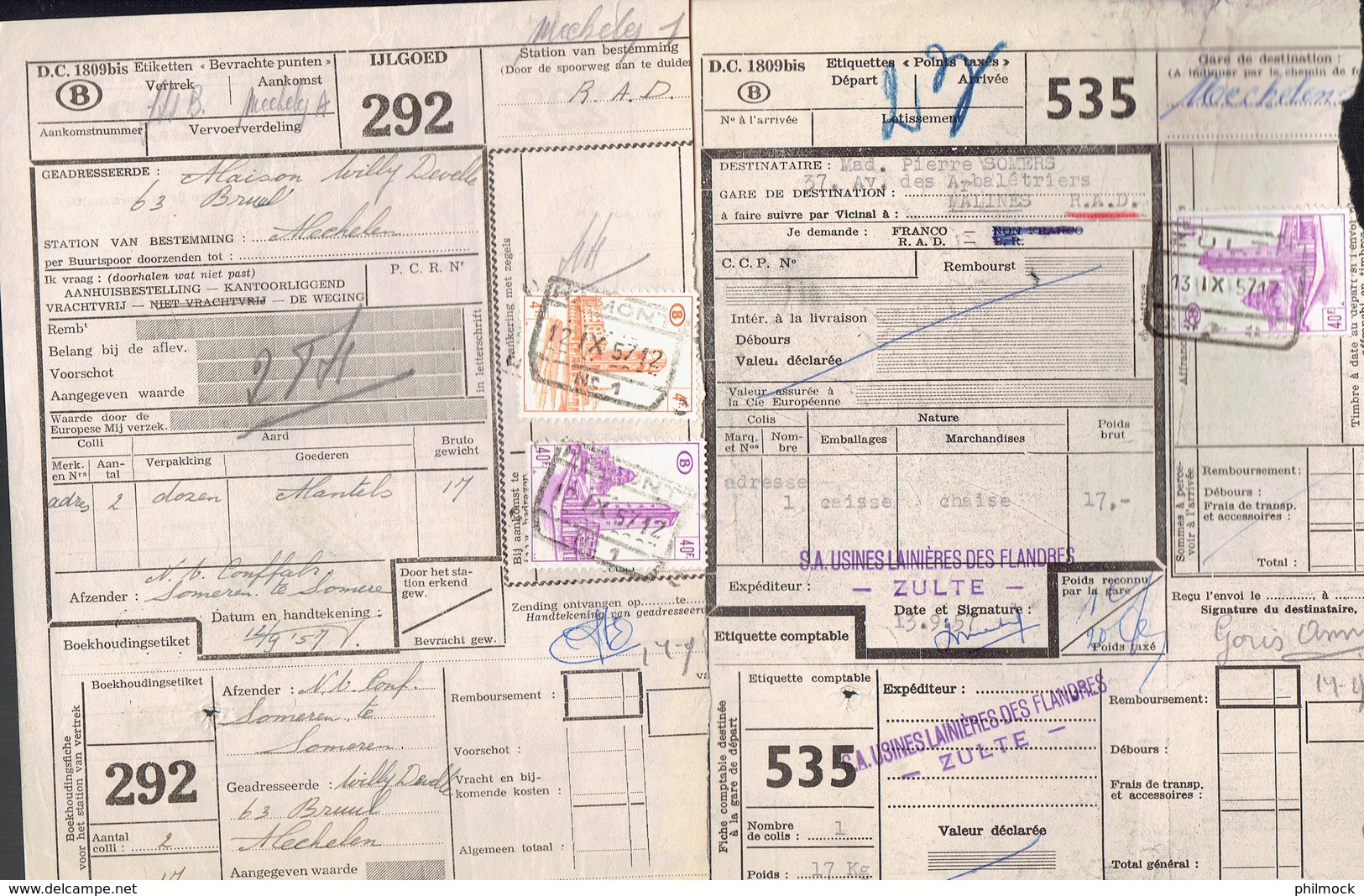 P-258 - Documents CF - Grande Vitesse - Ijlgoed - Oblitérations Différentes De 1957 - Documents & Fragments