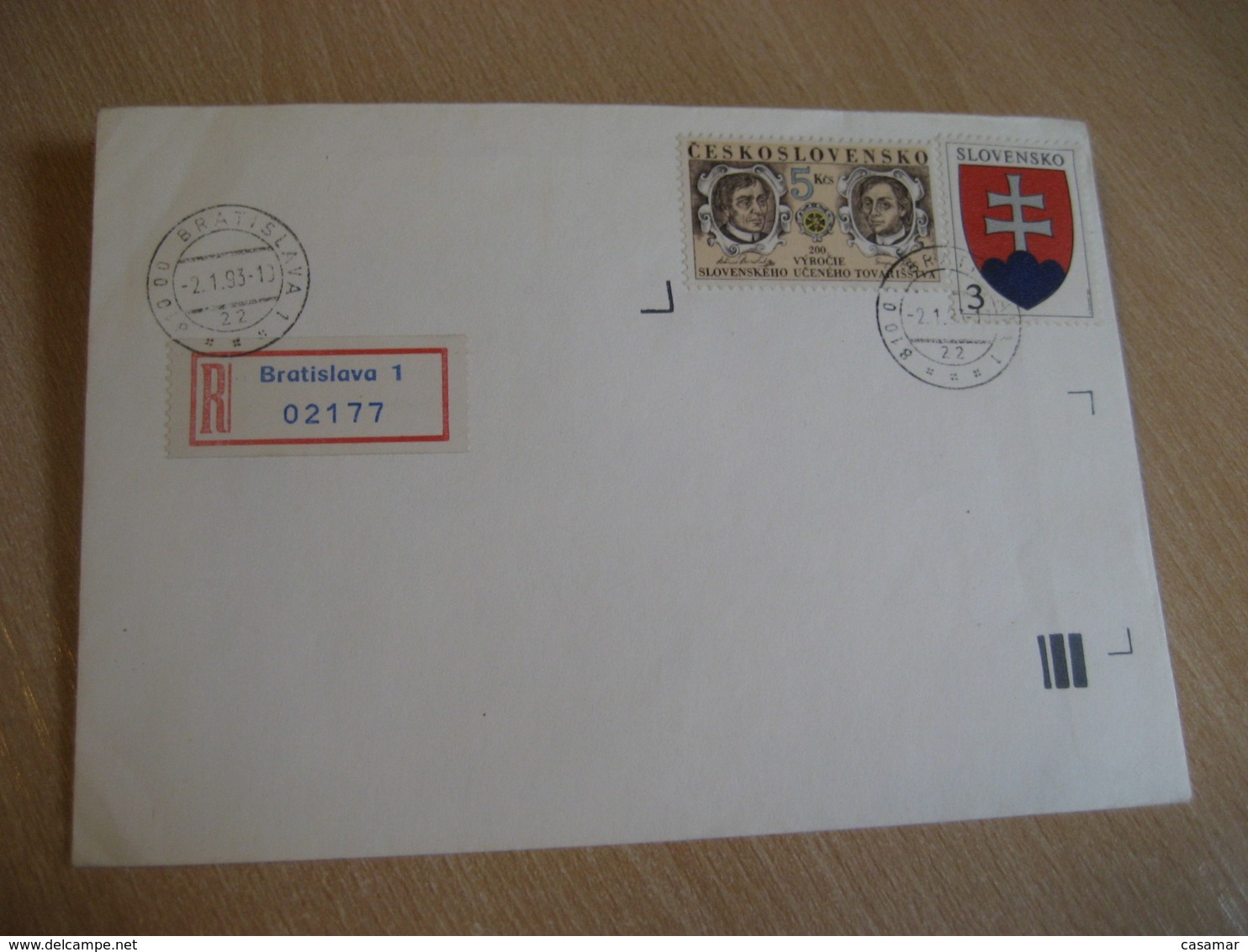 BRATISLAVA 1993 2 Stamp On Cancel Registered Cover SLOVAKIA - Lettres & Documents