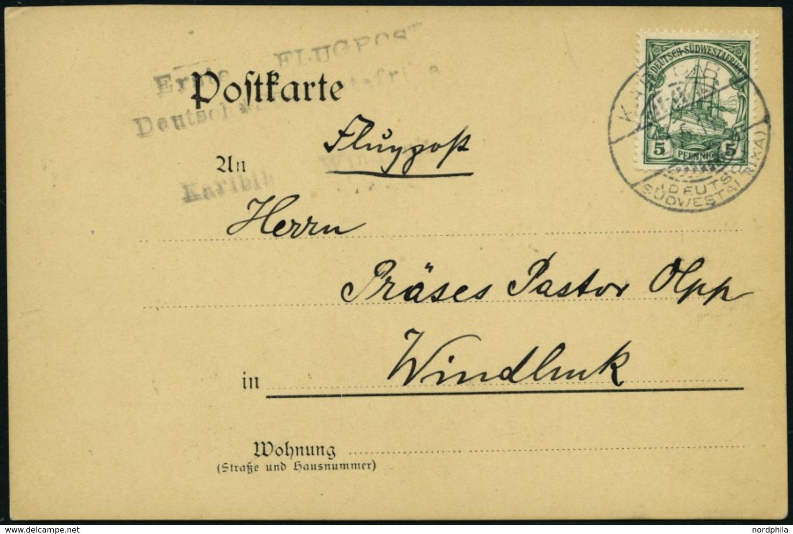 DSWA 25 BRIEF, 21.5.1914, 5 Pf. Grün Auf Karte Mit Stempel KARIBIB Und Nebenstempel Erste Flugpost Deutsch * Südwestafri - Deutsch-Südwestafrika