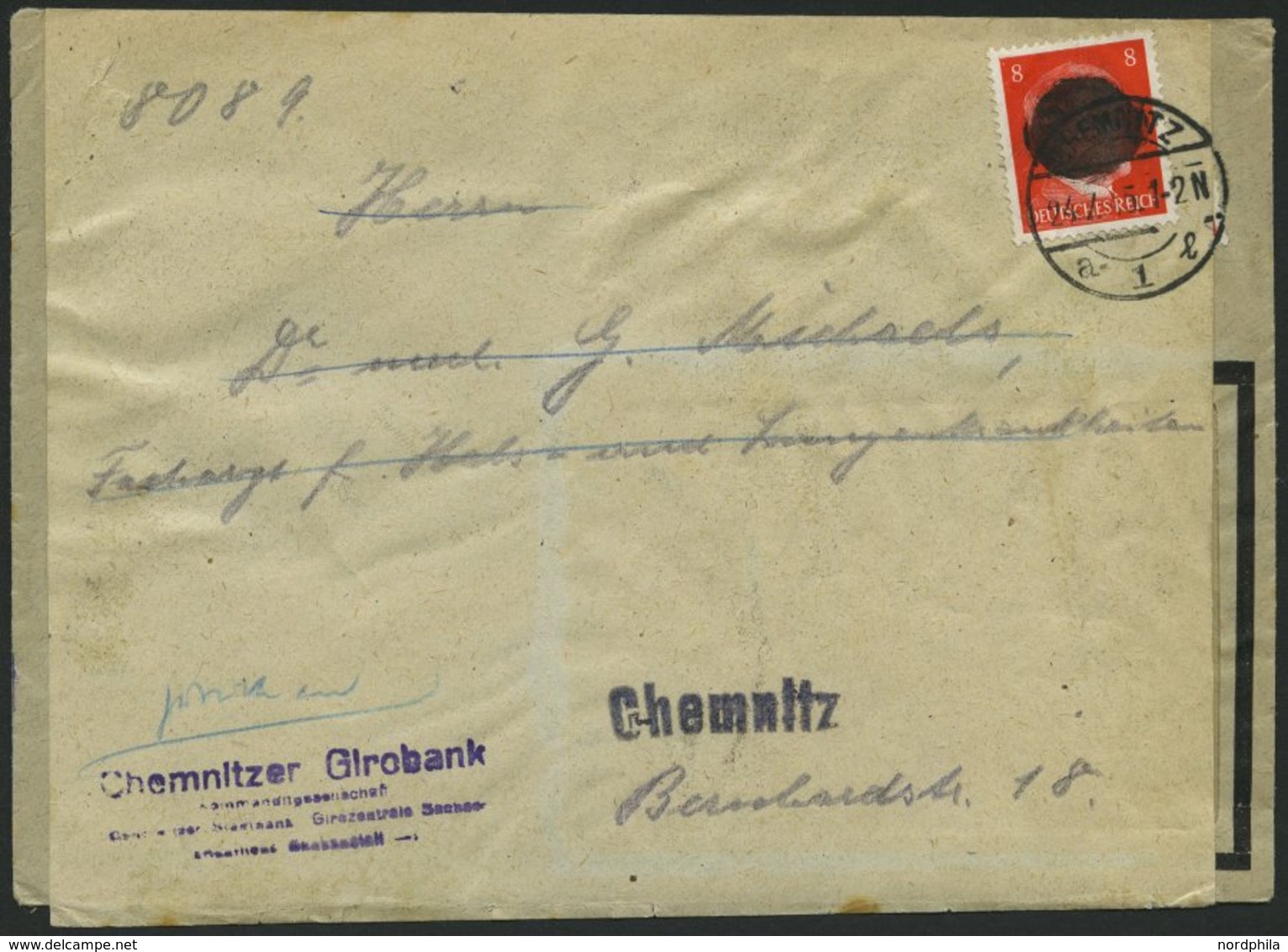 SÄCHSISCHE SCHWÄRZUNGEN AP 786I BRIEF, CHEMNITZ 1, 8 Pf. Auf Brief (überklebt Auf Brief Ohne Schwärzung Vom 8.12.44 Aus  - Sonstige & Ohne Zuordnung