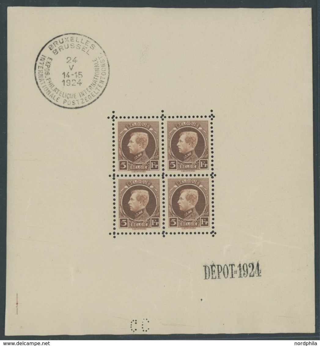 BELGIEN 186KB **, 1924, 5 Fr. Internationale Briefmarkenausstellung Im Kleinbogen (4), Pracht, Mi. 420.- - 1849 Schulterklappen