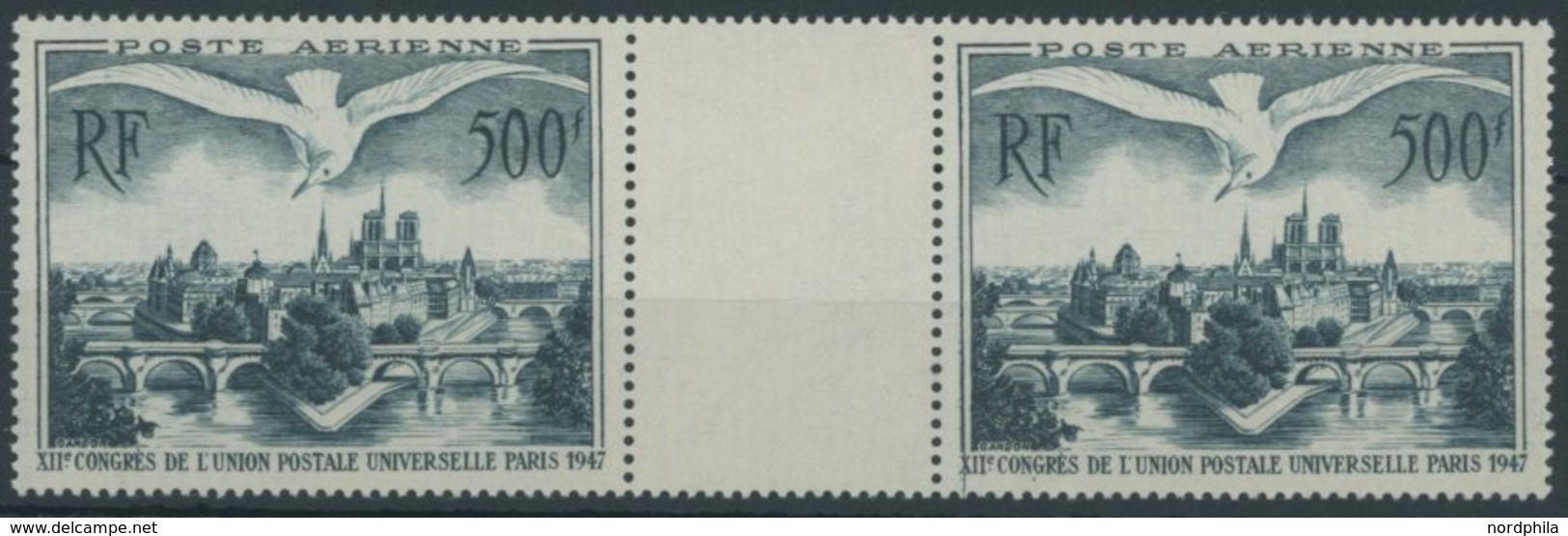 FRANKREICH 782ZW **, 1947, 500 Fr. Flugpost Im Waagerechten Zwischenstegpaar, Postfrisch, Pracht - Sonstige & Ohne Zuordnung