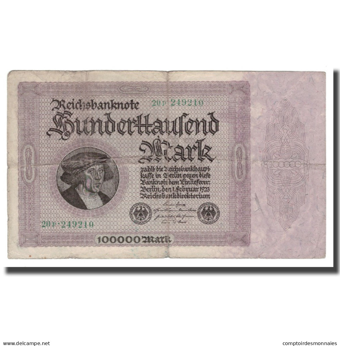 Billet, Allemagne, 100,000 Mark, 1923, 1923-02-01, KM:83a, B+ - 100.000 Mark