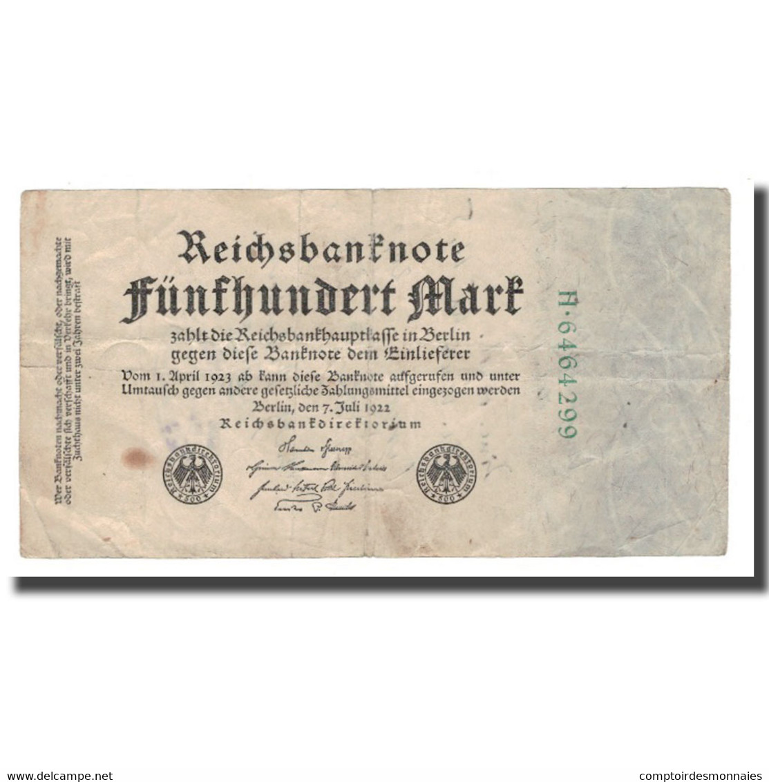 Billet, Allemagne, 500 Mark, 1922, 1922-07-07, KM:74b, TB - 500 Mark