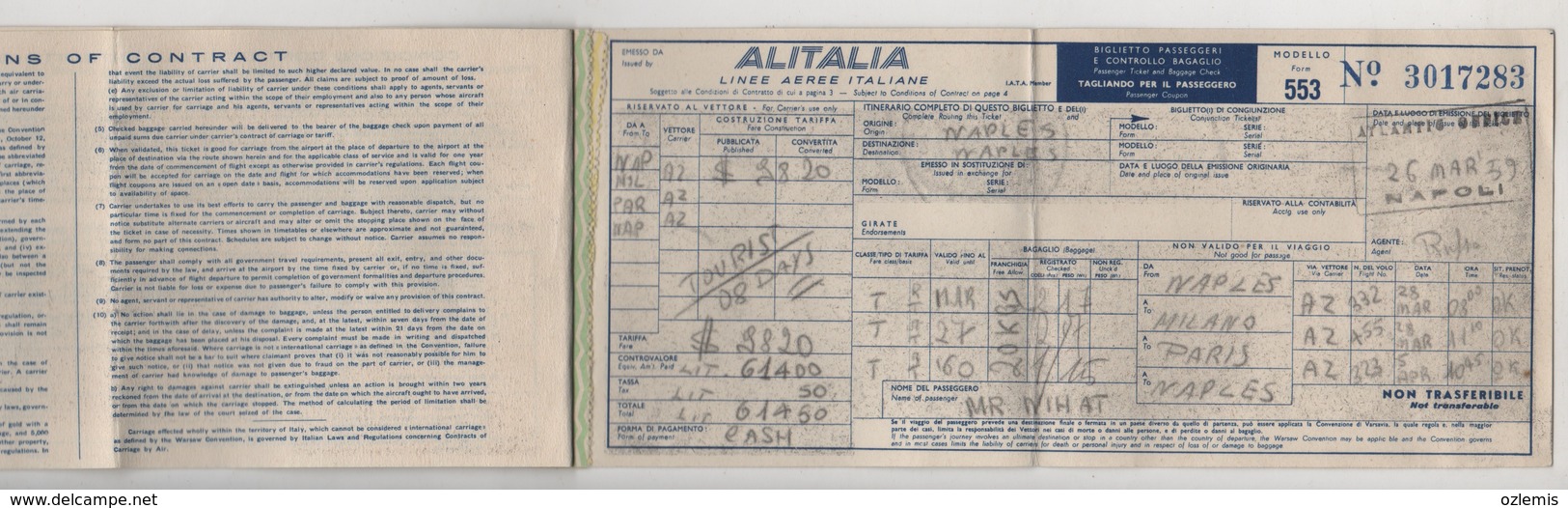 LAI LINEE AEREE ITALIANE AIRLINES PASSENGER TICKET - Europa