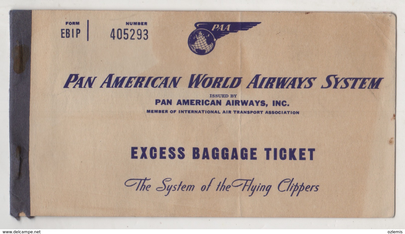PAN AMERICAN WORLD AIRWAYS SYSTEM,EXCESS BAGGAGE TICKET - Europa