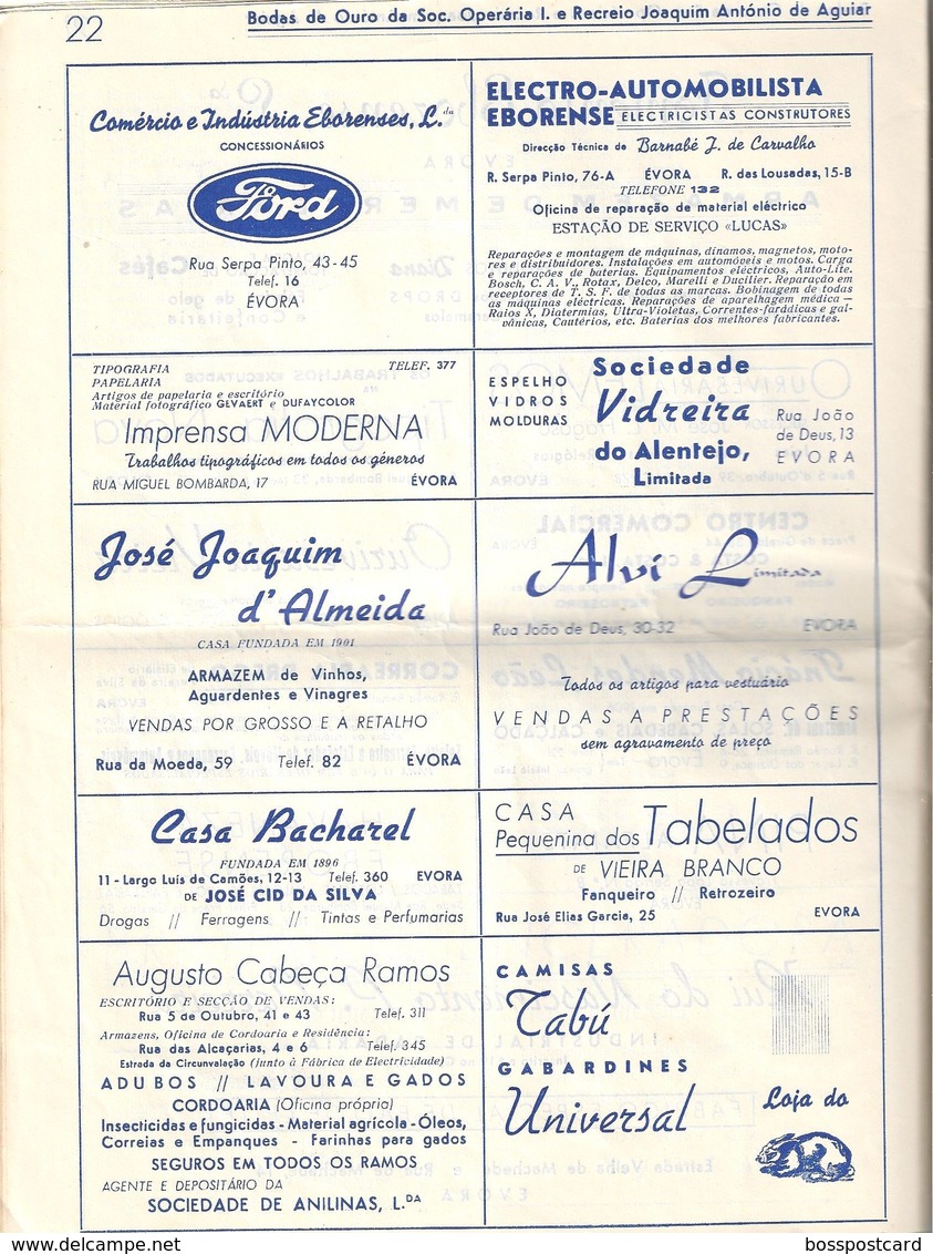 Évora - Bodas de Ouro 1900-1950 da Sociedade Operária Instrução e Recreio Joaquim antónio de Aguiar - Teatro - Portugal