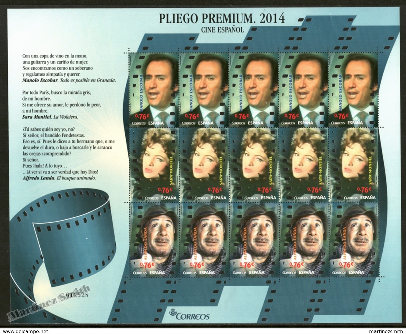 Espagne - Spain - España - Premium Sheet 2014 - Yvert 4608-10, Spanish Movie Celebrities - MNH - Volledige Vellen