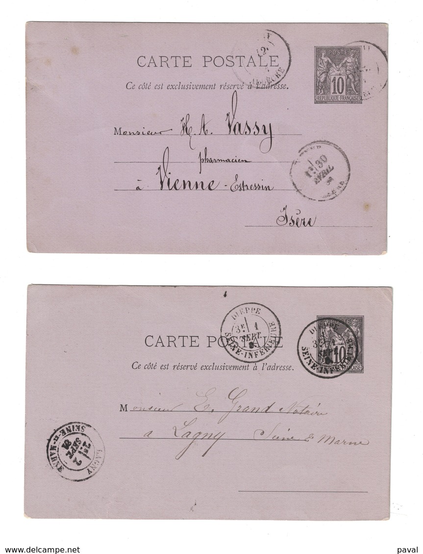 LOT DE 2 CP ENTIER POSTAL, FRANCE, 1881/84 - Overprinter Postcards (before 1995)