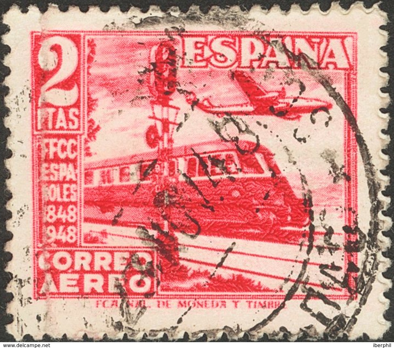 º1039x. 1948. 2 Pts Rojo. Variedad EMPALME DE PAPEL. MAGNIFICO Y RARO, ESPECIALMENTE EN USADO. - Otros & Sin Clasificación