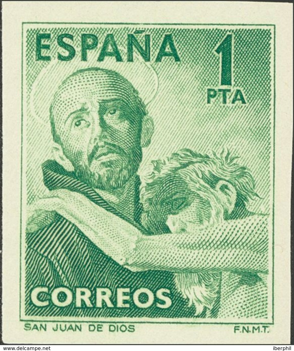 **1070ccs. 1950. 1 Pts Verde. CAMBIO DE COLOR Y SIN DENTAR. MAGNIFICO Y RARO. Edifil 2015: 950 Euros - Otros & Sin Clasificación