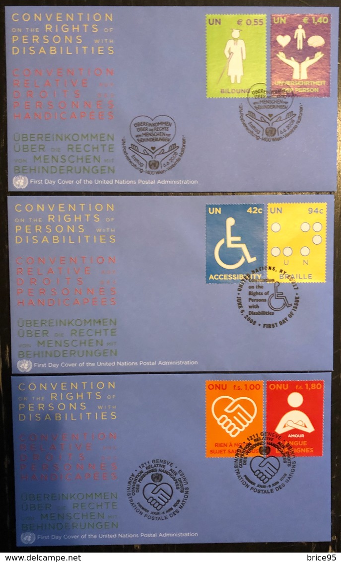 Nations Unies FDC - Premier Jour - Lot De 3 FDC - Thématique Droit Des Handicapés - 2008 - Collections, Lots & Séries