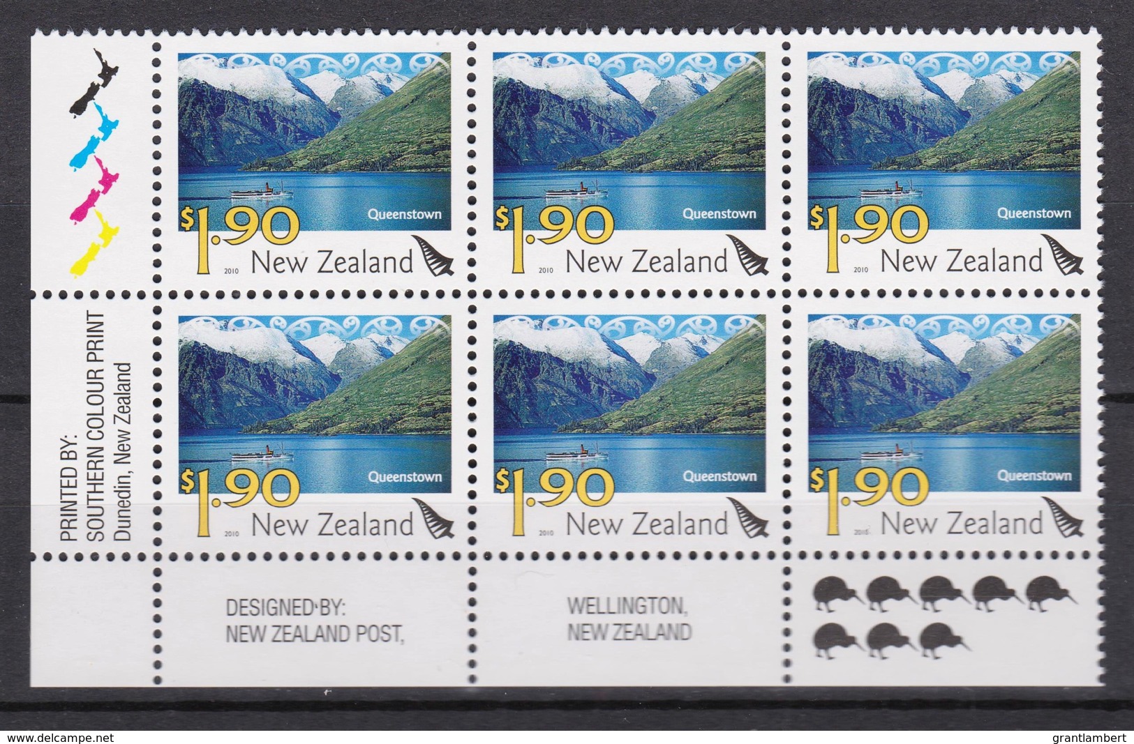 New Zealand 2010 Scenic $1.90 Queenstown Control Block MNH, 8 Kiwis - Neufs