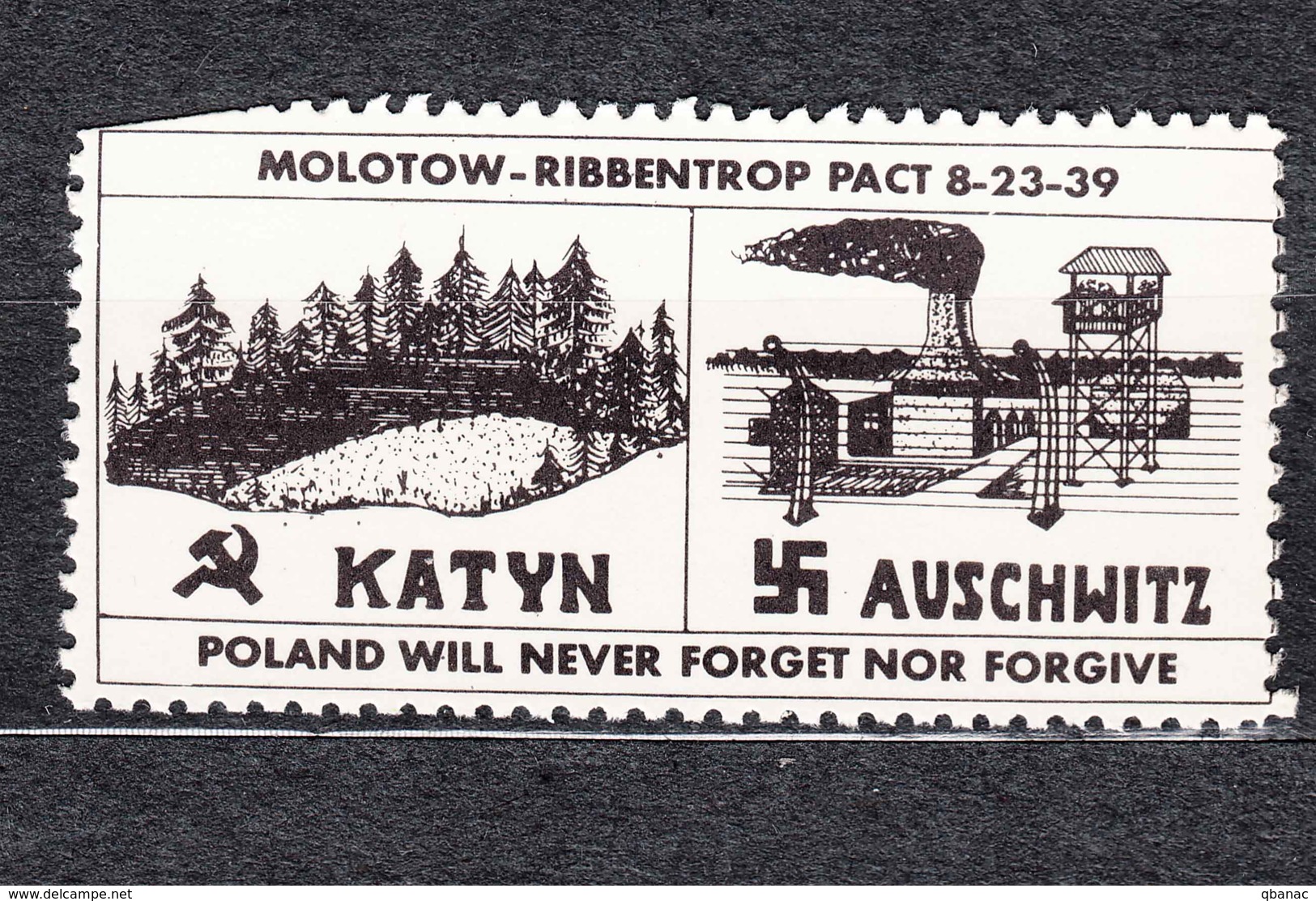 Poland WWII Stamp, Label, Molotow-Ribbentrop Pact, Concentation Camps Auschwitz And Katyn - Prisoner Camps