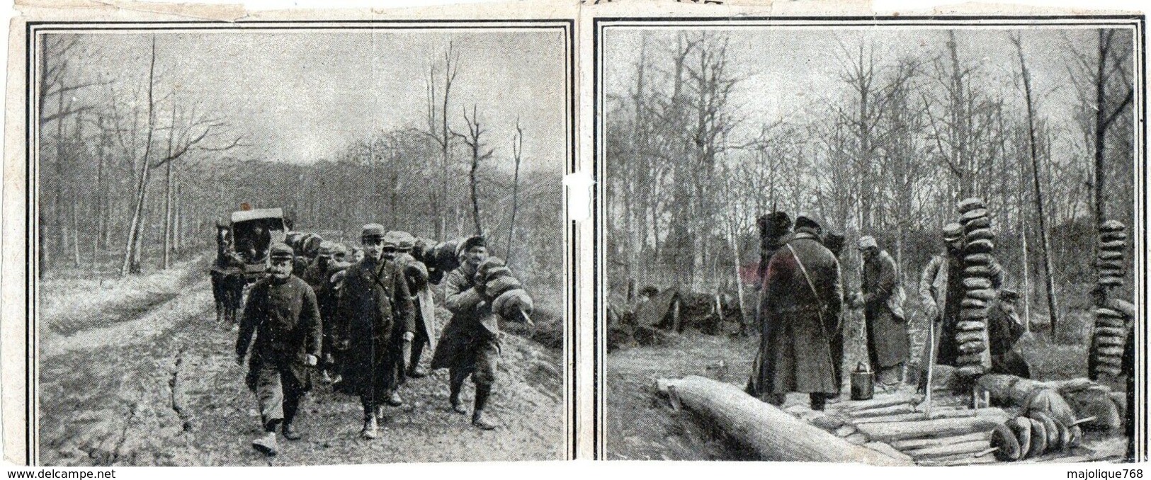 Photo Tiré D'un Journal Poilus Portant Des Miches De Pain Et Ruines Bombardement - Recto Verso - - Guerre, Militaire