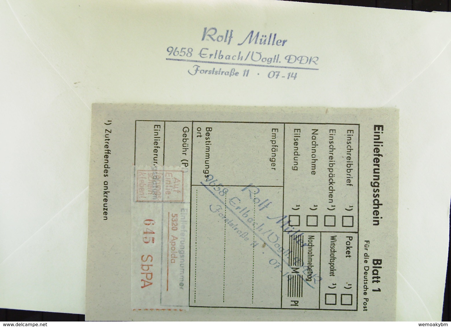 DDR: R-Fern-Bf 10+5 Pf. Int. Solidarität Mit SbPA-R-Zettel 3, 5320 Apolda (645), Portogerecht 26.6.90 Knr: 2548 (7) - Labels For Registered Mail