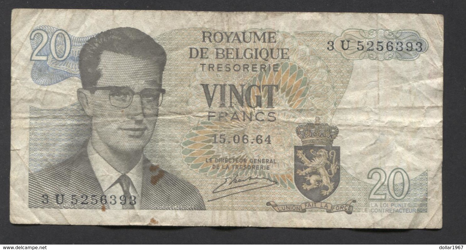 België Belgique Belgium 15 06 1964 -  20 Francs Atomium Baudouin. 3 U 5256393 - 20 Franchi