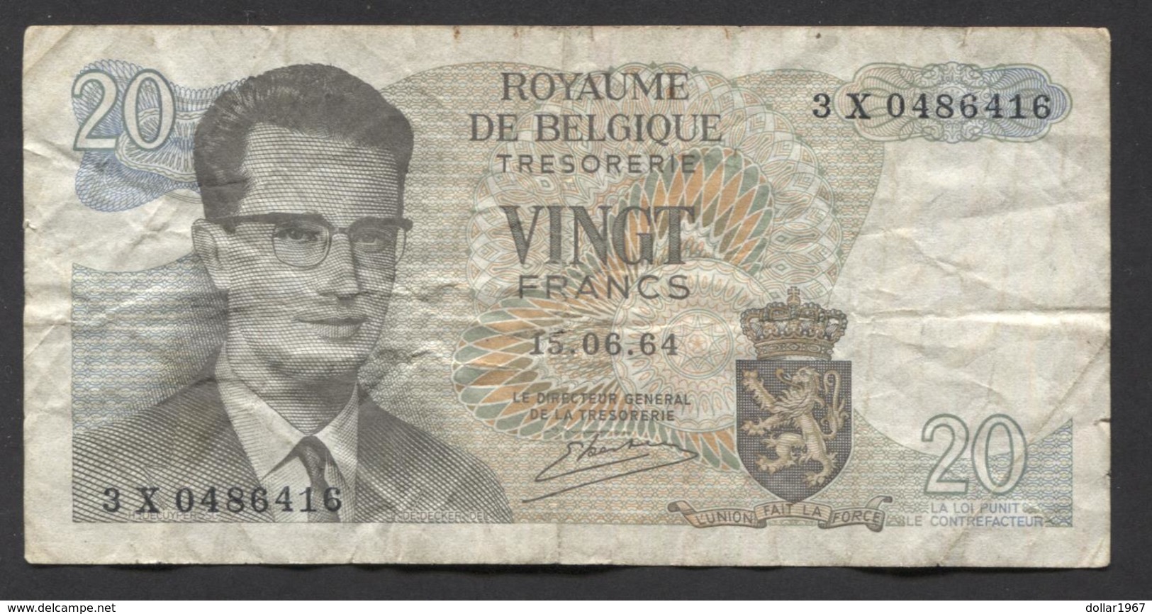 België Belgique Belgium 15 06 1964 -  20 Francs Atomium Baudouin. 3 X 0486416 - 20 Franchi