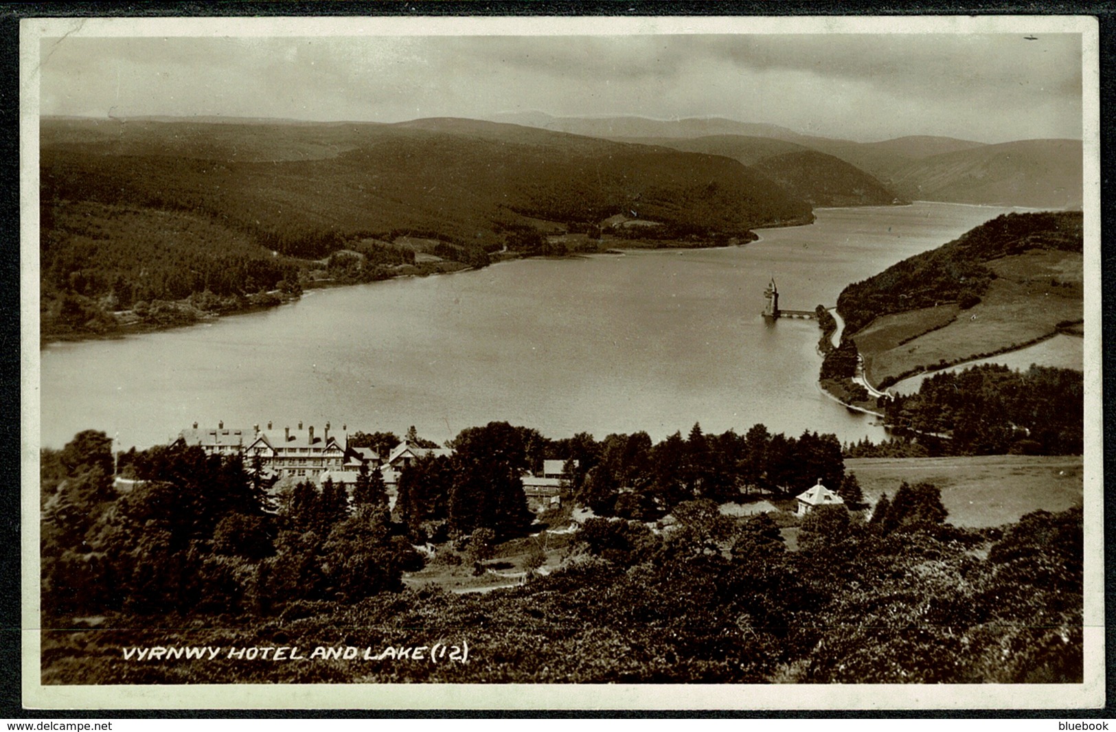 Ref 1285 - 1942 Real Photo Postcard - Vyrnwy Hotel & Lake - Montgomeryshire Wales - Montgomeryshire