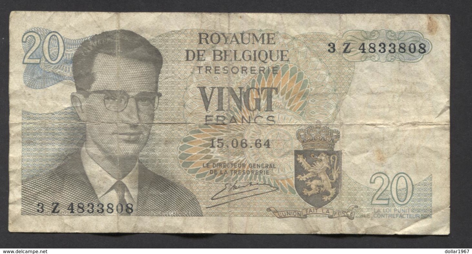 België Belgique Belgium 15 06 1964 -  20 Francs Atomium Baudouin. 3 Z 4833808 - 20 Franchi