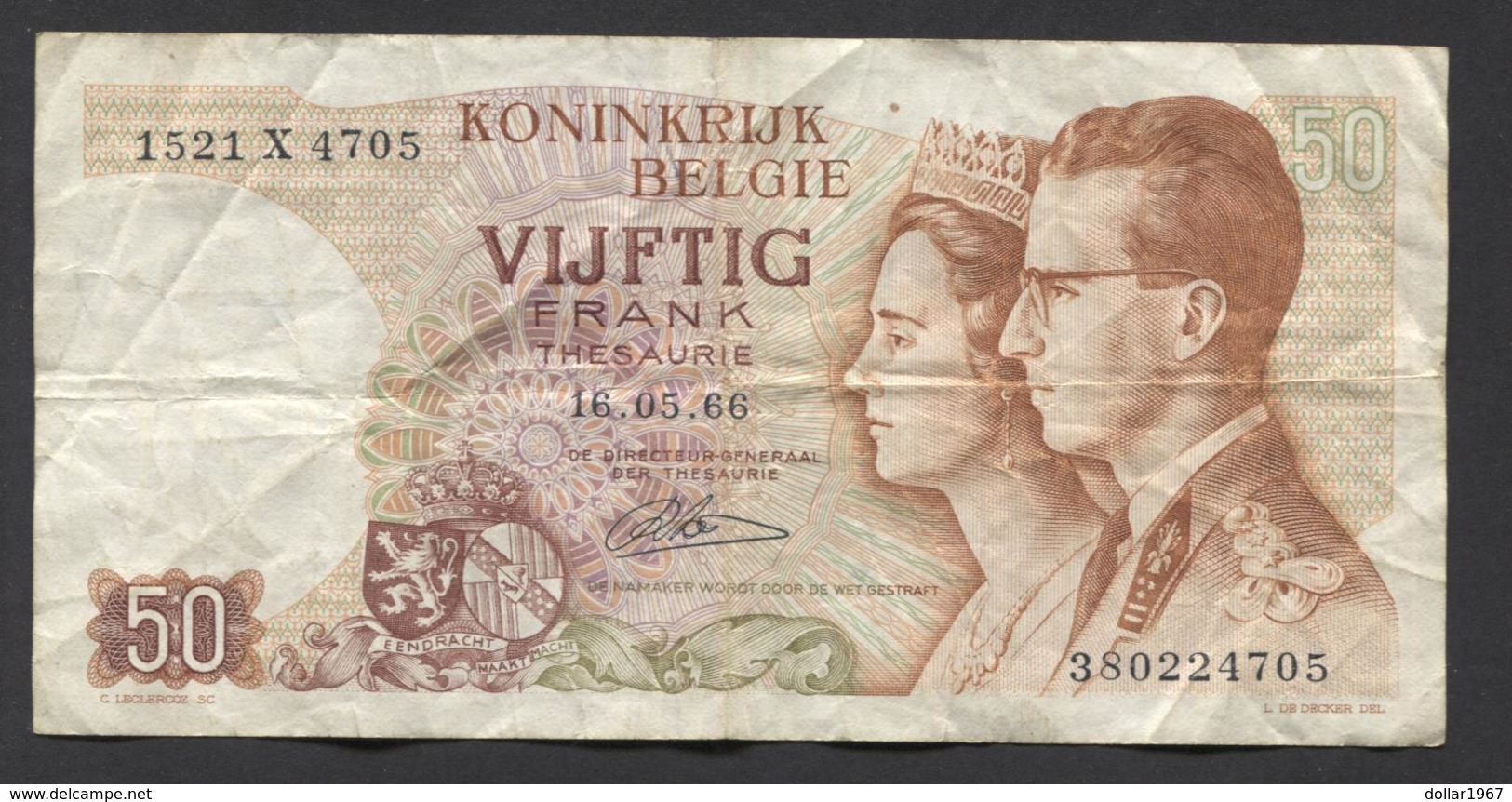 België 50 Frank 14-5- 1966 -NO: 1521 X 4705 - 50 Francs