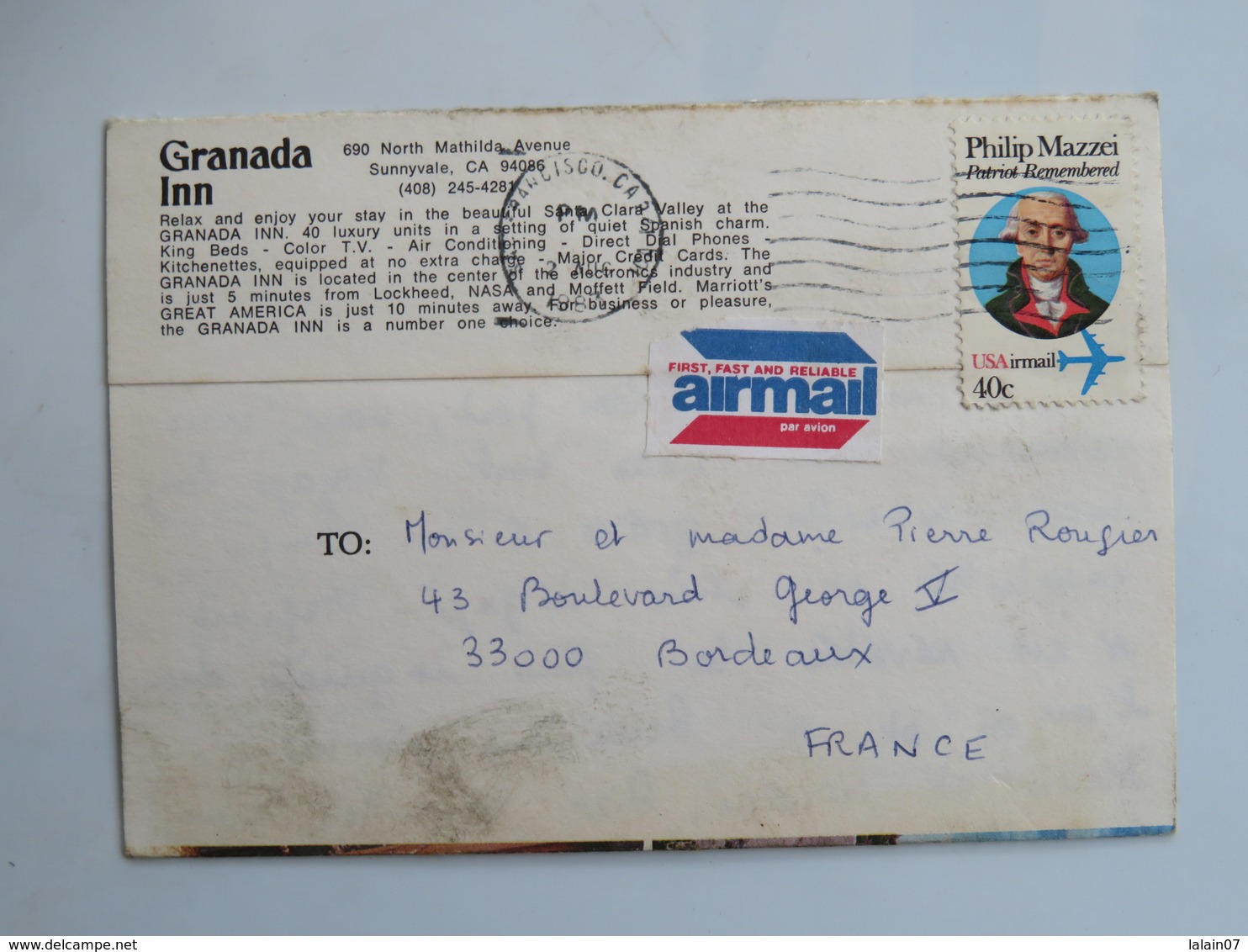 Carte Postale : U.S.A. : California : SAN JOSE : Granada Inn , 690, North Mathilda Avenue, Sunnyvale, Stamp - San Jose