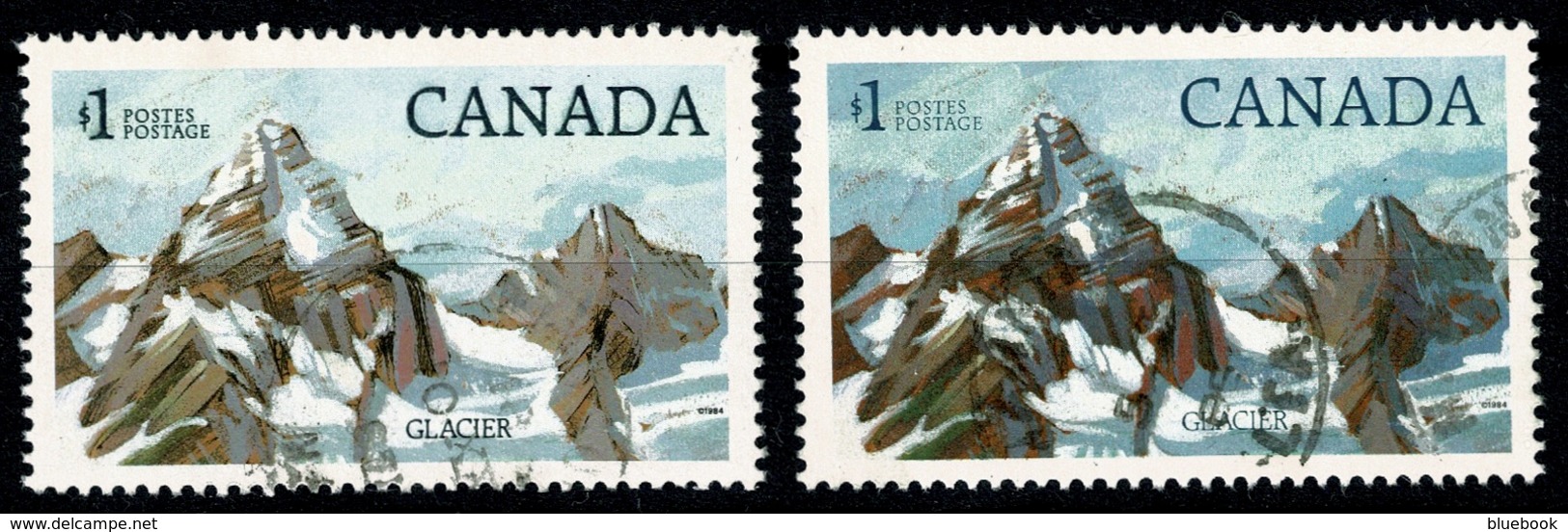 Ref 1290 - Canada 1984 Glacier $1 X 2 Used Stamp SG 884b - Colour Shade Varieny Variety - Used Stamps