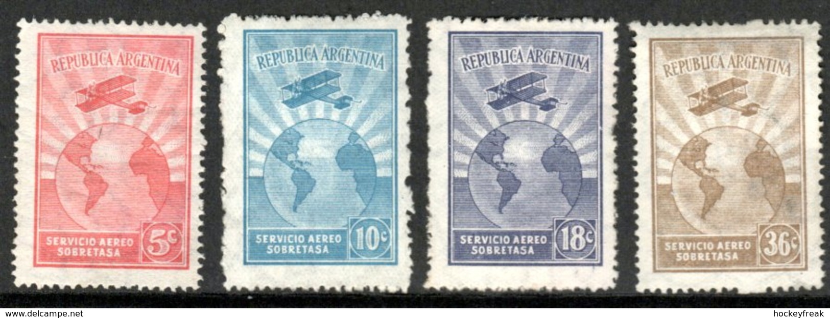 Argentina 1928 - Biplane & Globe Issues SG558-559, 561 & 567a - LHM-HM Cat £12.55 SG2016 As HM - See Description - Ungebraucht