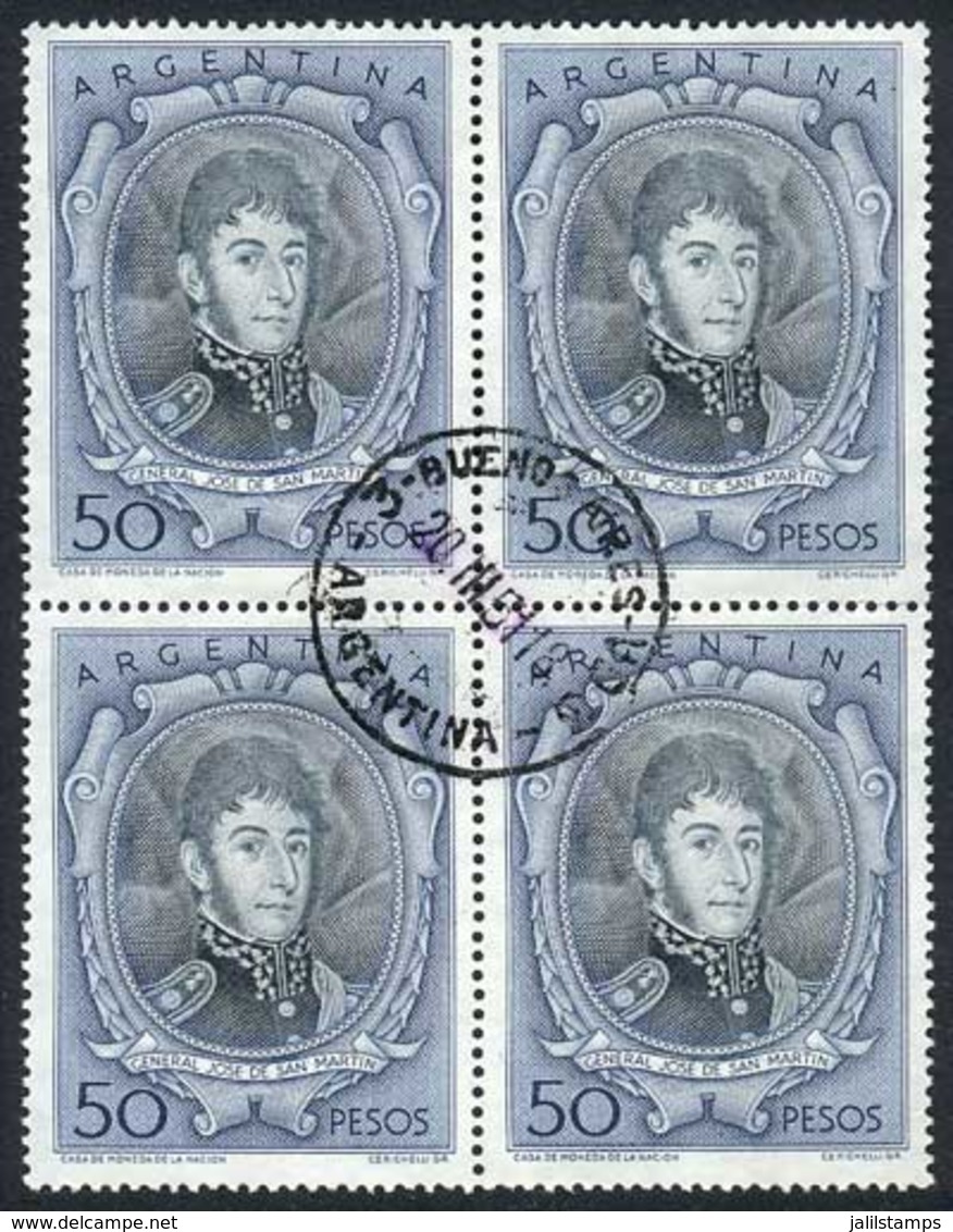 ARGENTINA: GJ.1057, 50P. San Martín, USED BLOCK OF 4, Excellent Quality, Rare! - Other & Unclassified