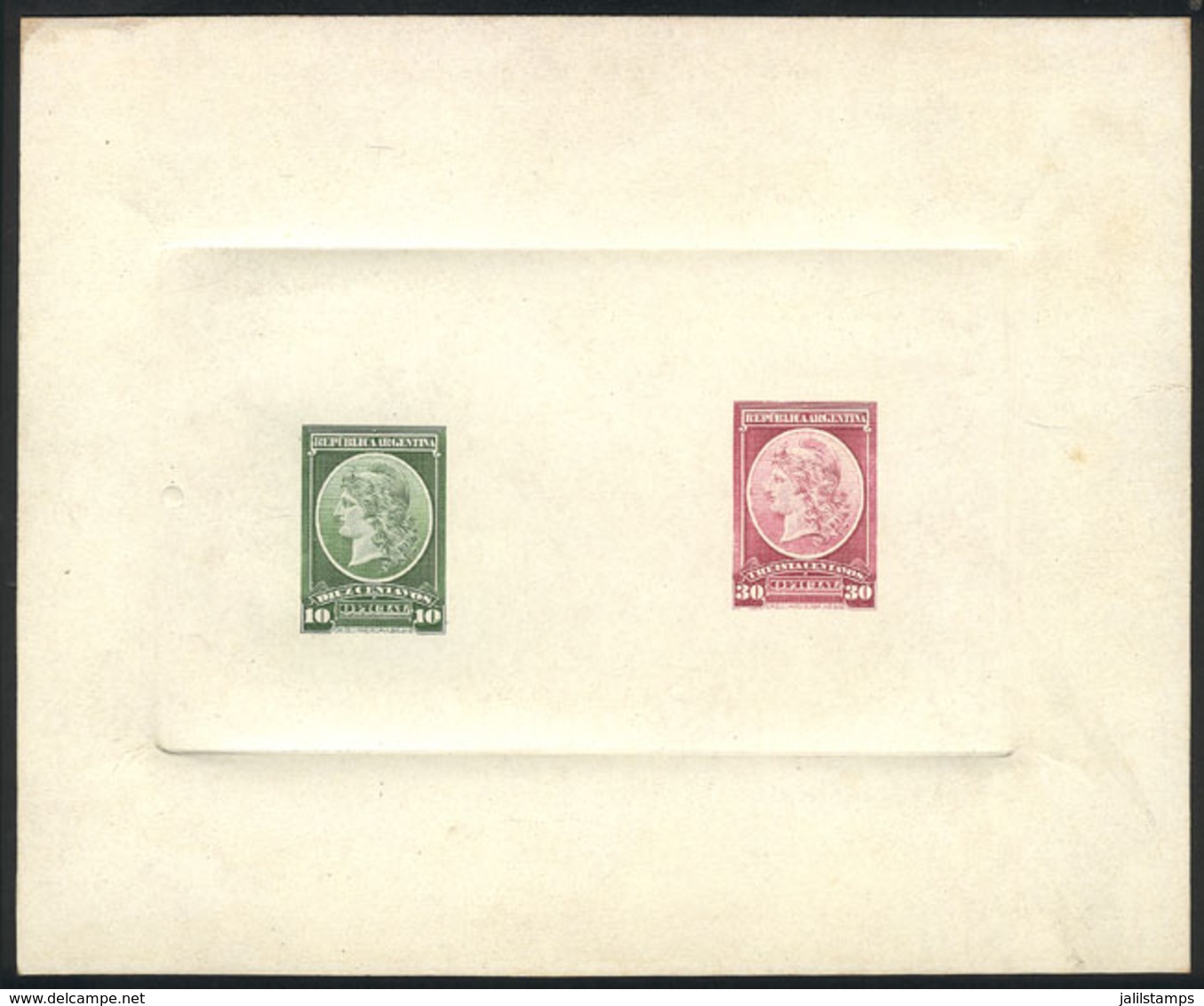 ARGENTINA: GJ.38 + 39, 1901 Liberty, Multiple Die Proof With Values Of 10c. And 30c., Printed On Card With Glazed Front, - Officials