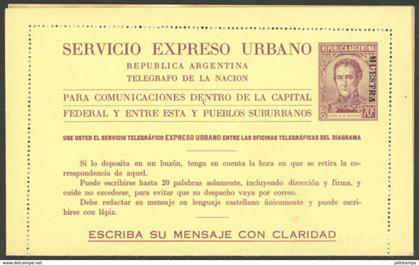 ARGENTINA: Expreso Urbano GJ.EXU- 22, With MUESTRA Ovpt., Excellent Quality! - Postal Stationery