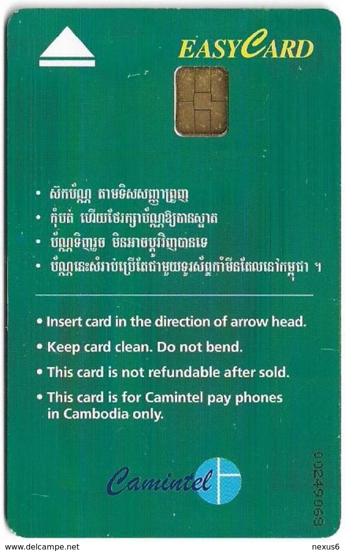 Cambodia - Camitel - Easycard Green 3$, Type 3 (No Instructions Below Arrow), Used - Cambodia