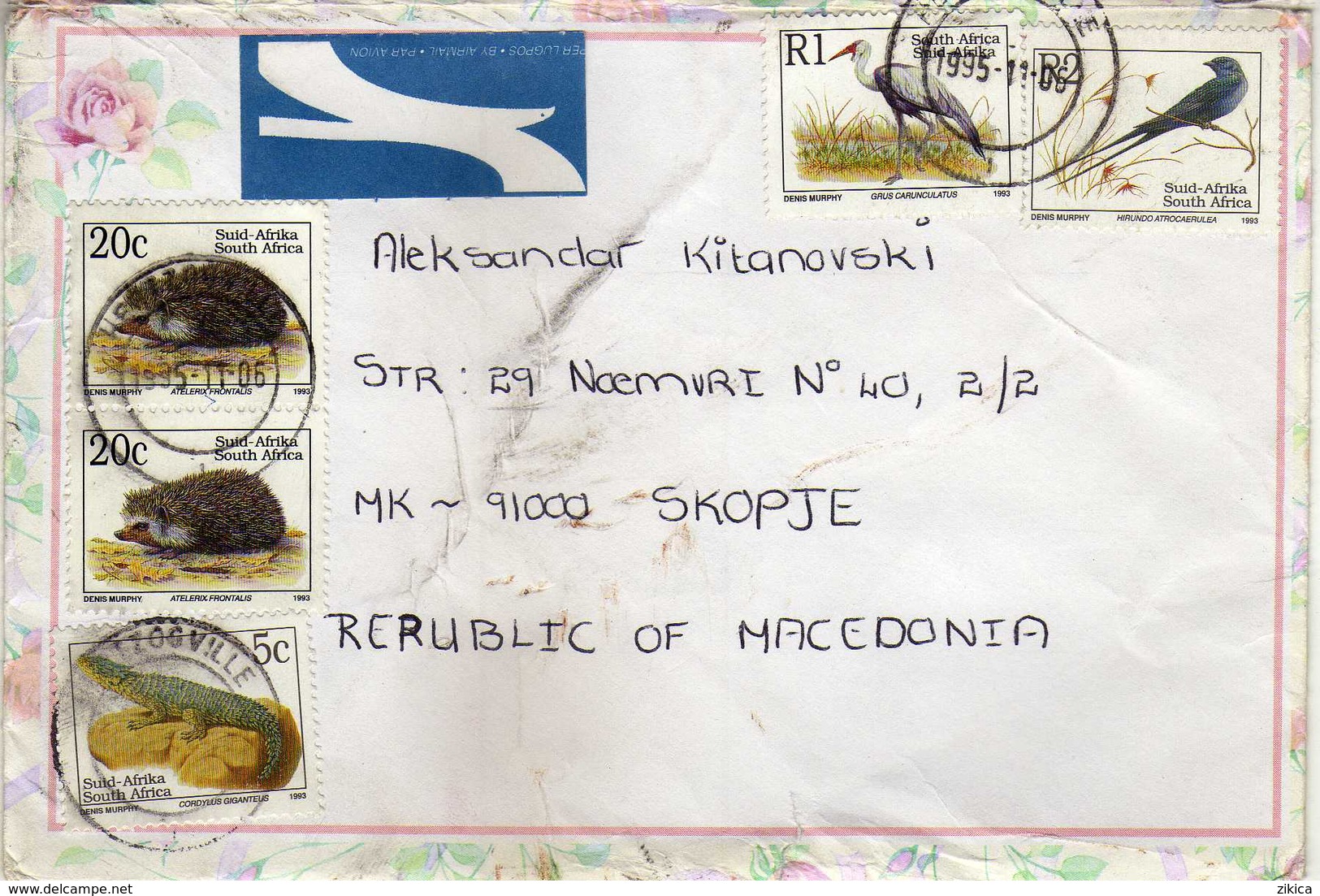 South Africa 1995 - Hertzogville Letter Via Macedonia.nice Stamps - Animals,birds - Briefe U. Dokumente