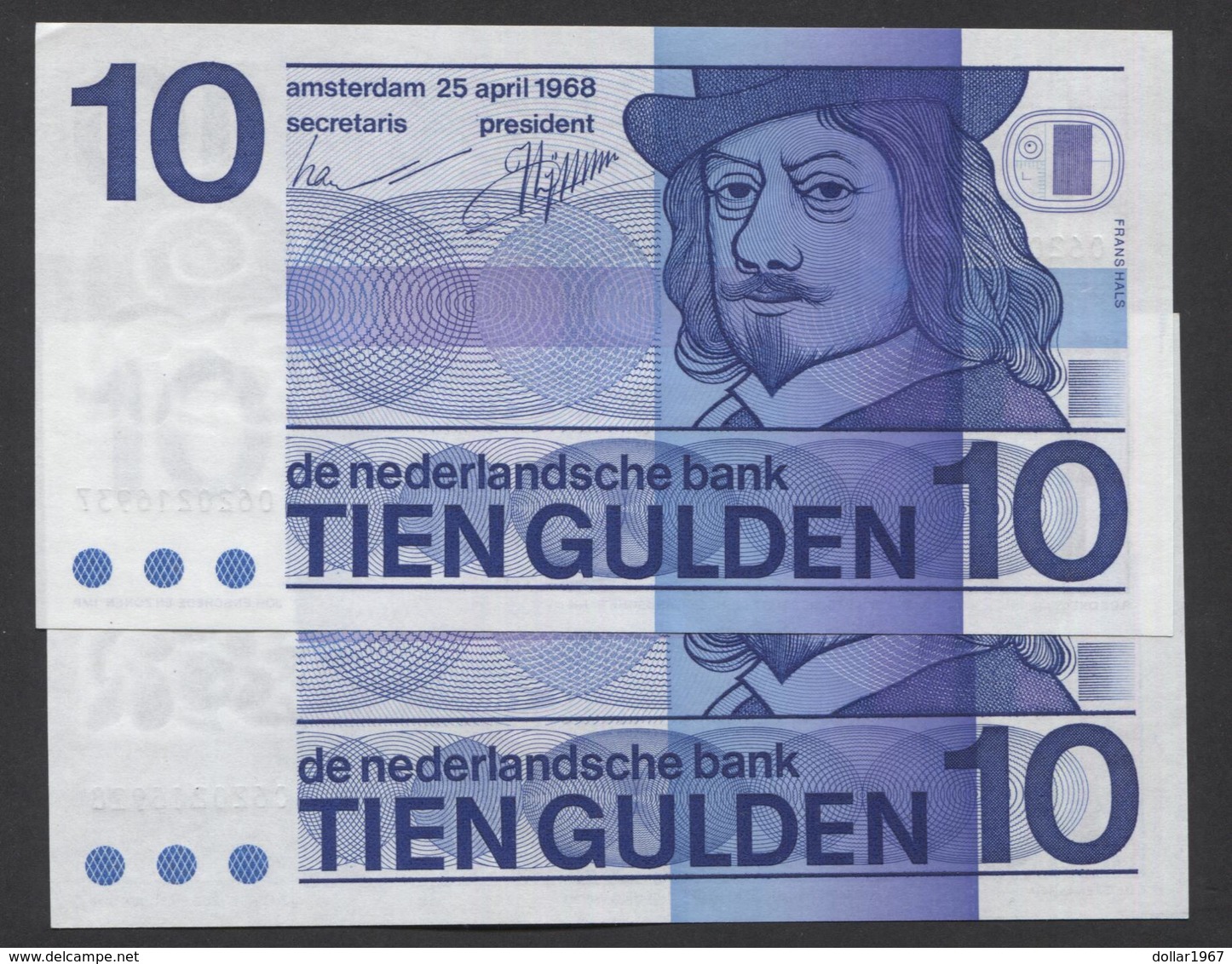 NETHERLANDS 2 X  10 GULDEN 1968- Wigvormige Snijtekens @ UNC @ See The 2 Scans For Condition.(Originalscan ) - 10 Gulden