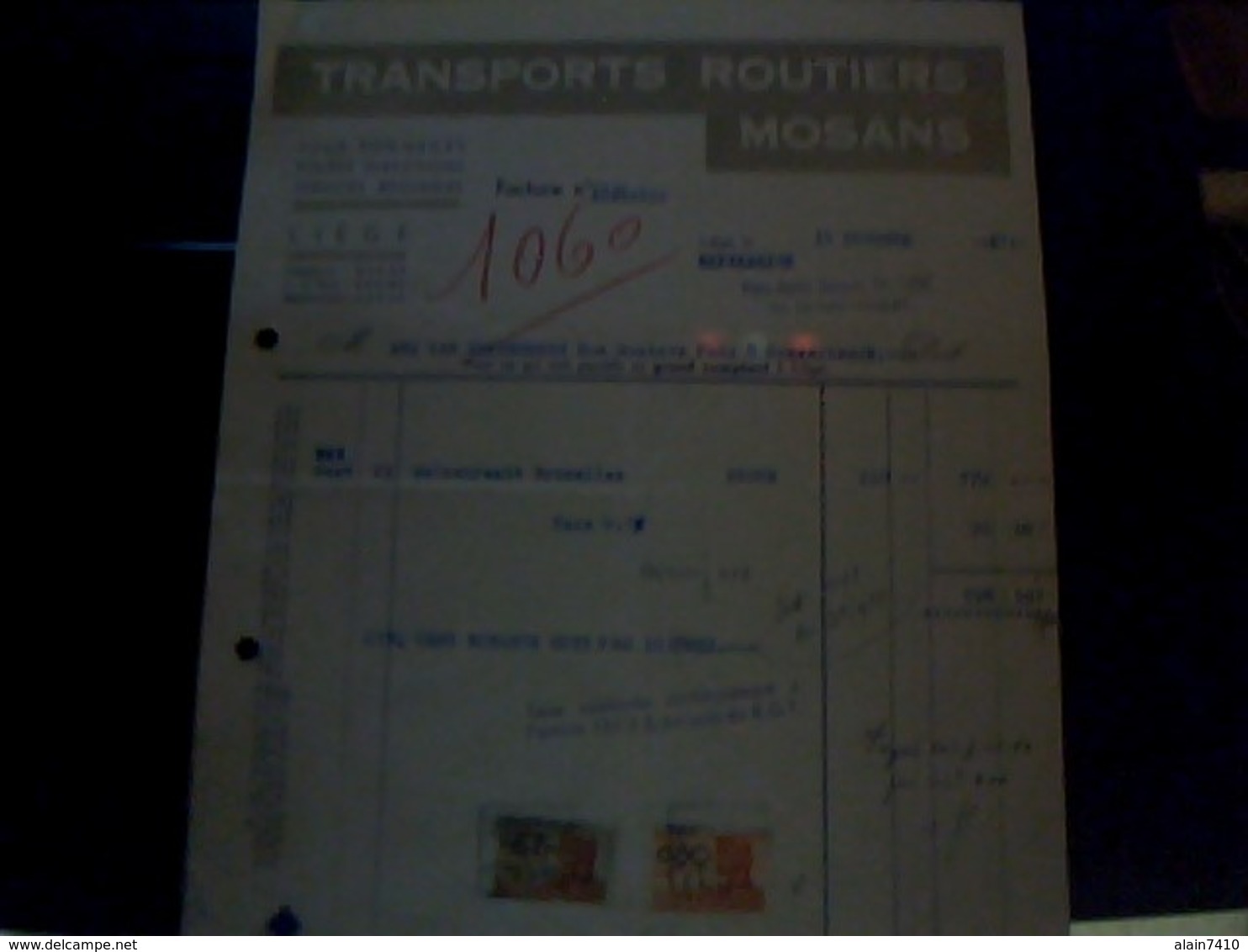 BELGIQUE Facture  Transports Routiers Mosans   Annèe 1950 A Luege Avec Fiscaux - Transport