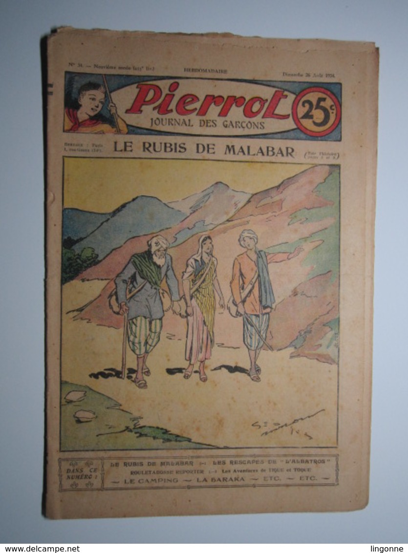 26 Août 1934 PIERROT JOURNAL DES GARÇONS 25Cts - Pierrot