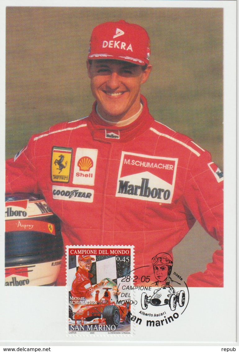 Saint Marin Carte Maximum 2005 Pilotes Ferrari M Schumacher 1980 - Cartas & Documentos