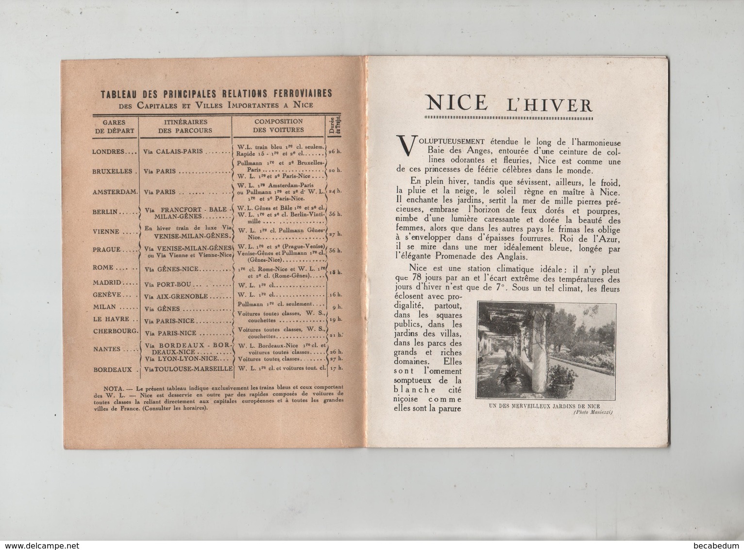 Nice Relations Ferroviaires Hôtels Avec Les Noms Des Propriétaires Et Situation 1929 - Provence - Alpes-du-Sud