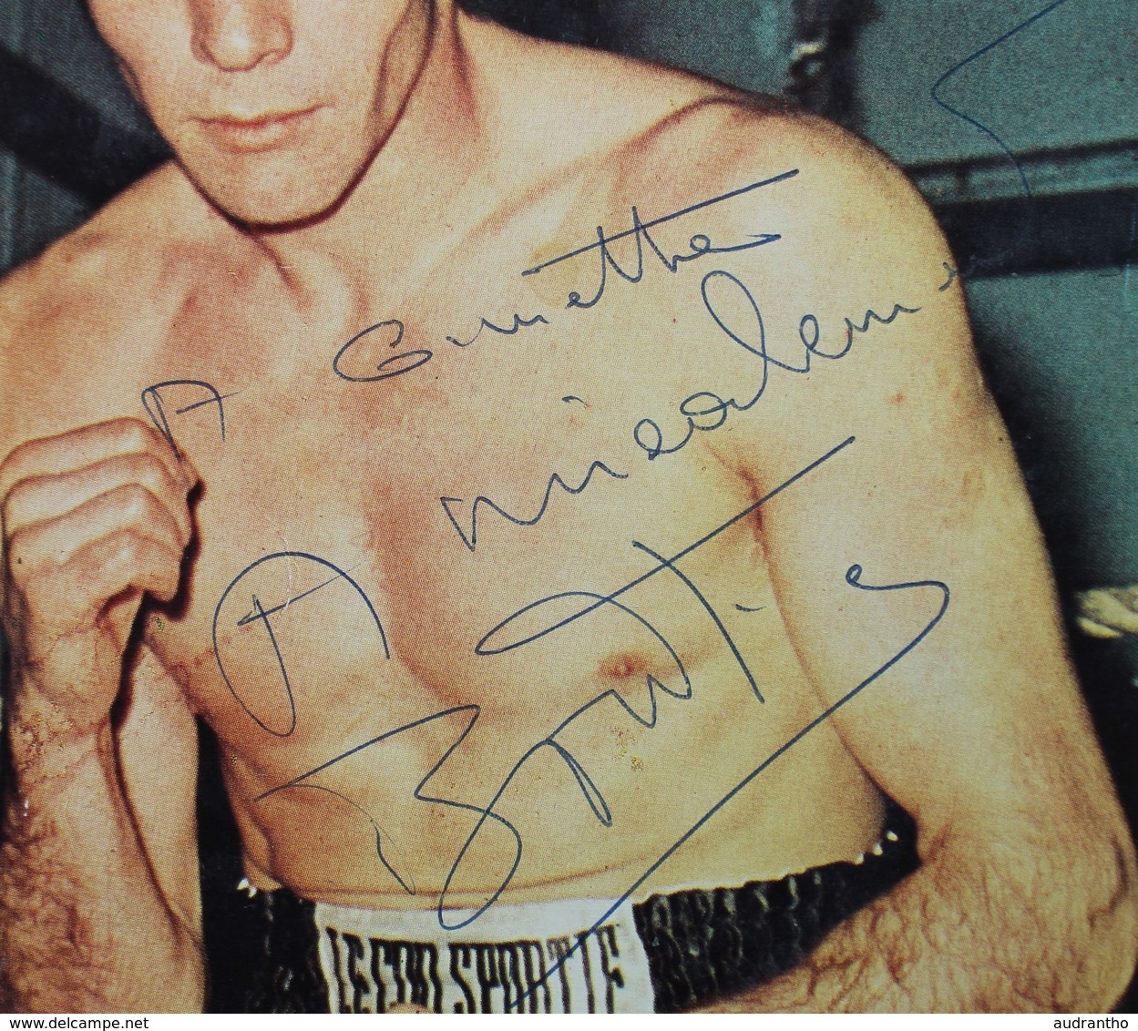 Grande Carte Photo Avec Autographe Jean Claude Bouttier Boxeur Boxe Signature Publicité Le Coq Sporif - Autogramme