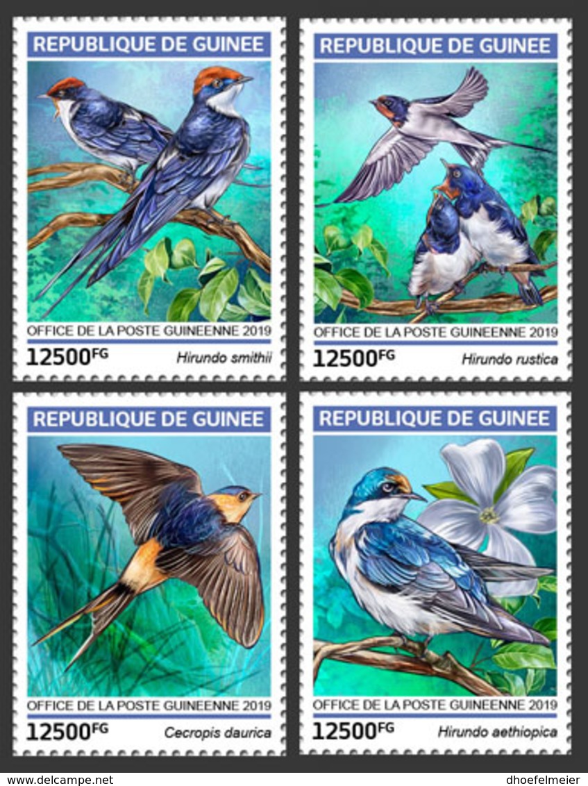 GUINEA REP. 2019 MNH Swallows Schwalben Hirondelles 4v - IMPERFORATED - DH1918 - Schwalben