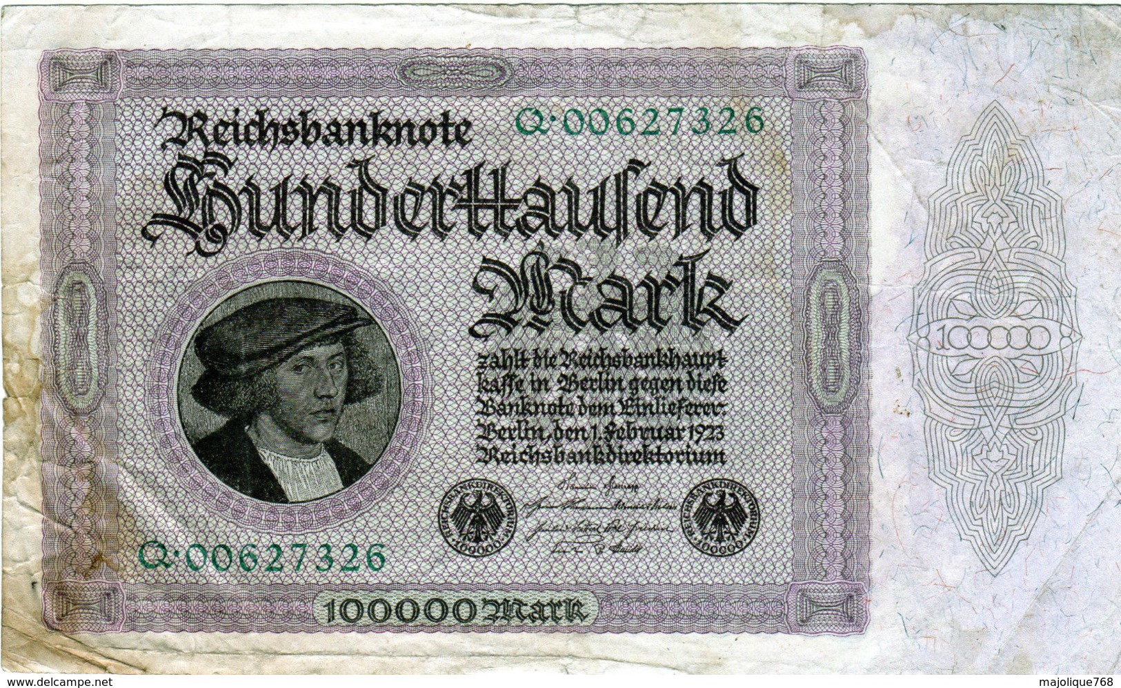 Billet Allemand De 100000 Mark Le 1 Février 1923 - 7 Chiffres En T B - - 100000 Mark