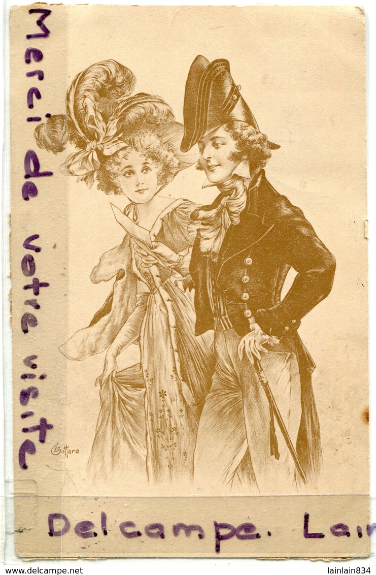 - Belle Carte - Illustrateur, Signée E Bottaro, Couple Classe, Précurseur, Chapeaux Magnifiques,  Scans. - Bottaro