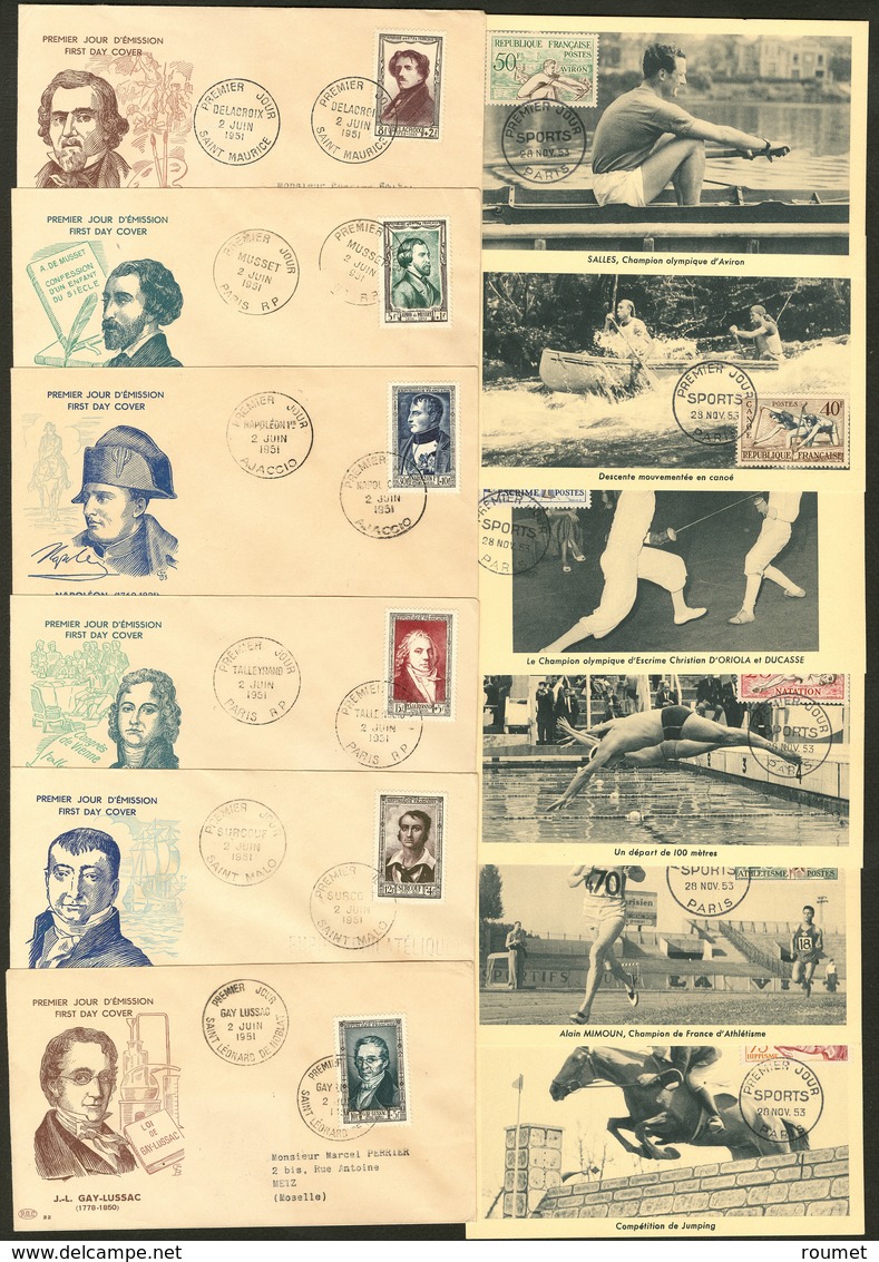 Lettre. PREMIERS JOURS. Collection. 1949-1955, 86 CP Dont Série Napoléon, Hippisme, Etc., Nombreuses Cartes Maximum. - T - Zonder Classificatie