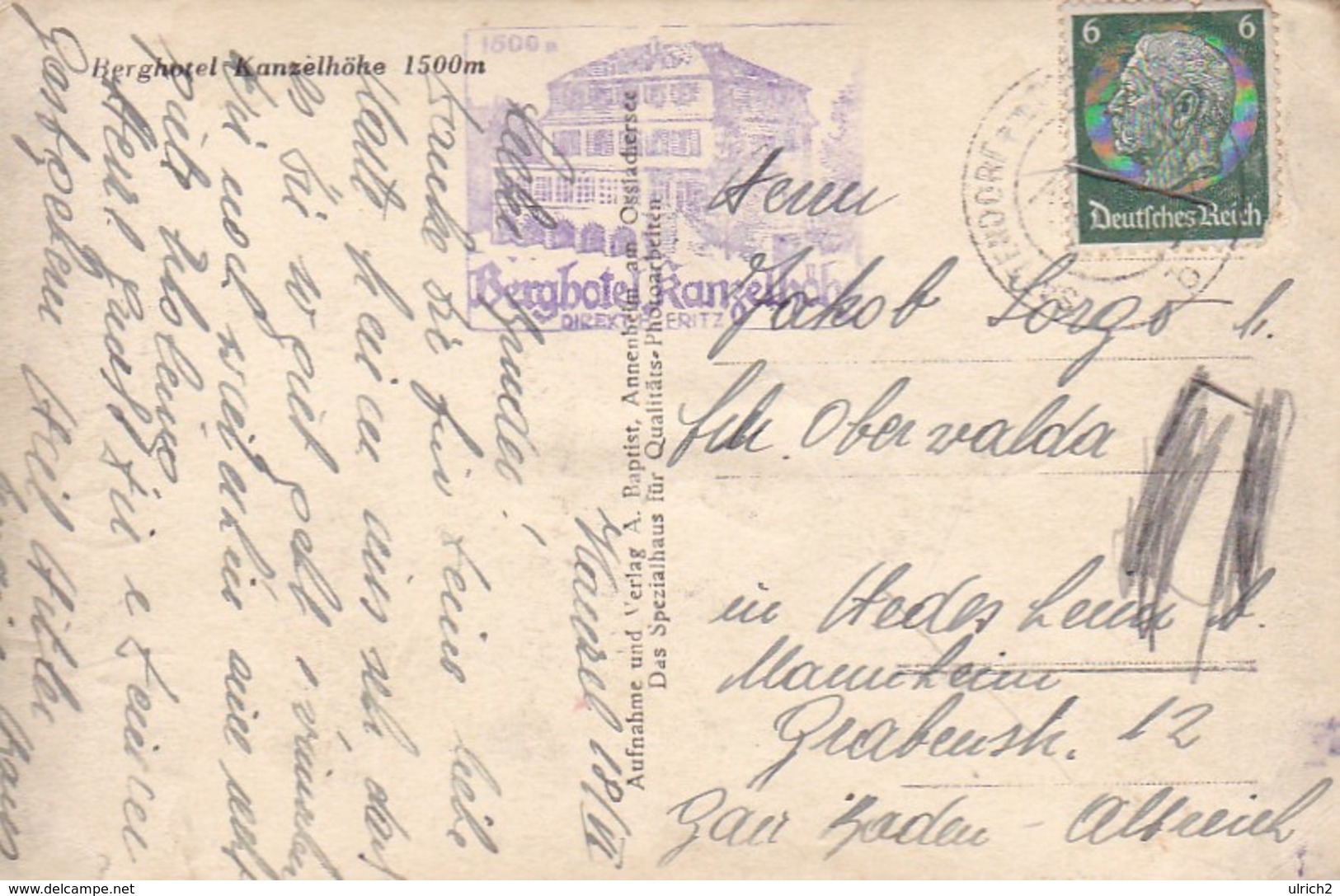 AK Berghotel Kanzelhöhe - Stempel Berghotel Kanzelhöhe - Ca. 1940 (41127) - Ossiachersee-Orte